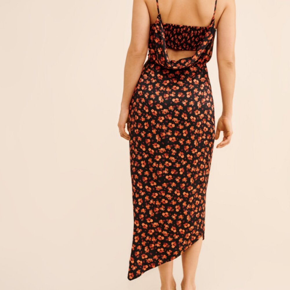 Anthropologie Sleeveless Draped-Back Asymmetrical Slip Midi Dress